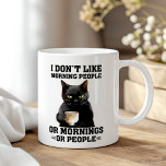 Ik hou niet van ochtendmensen sarcastische zwarte  koffiemok<br><div class="desc">Je kunt je ware gevoelens over de vroege ochtenden uiten met de "I Don't Like Morning People Sarcastic Black Cat Coffee Mok". Met een chagrijnige zwarte kat en het humoristische citaat: "Ik hou niet van ochtendmensen, of ochtenden, of mensen", is deze mok ideaal voor degenen die niet bepaald ochtendliefhebbers zijn....</div>