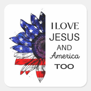 Ik hou ook van Jezus en Amerika Vierkante Sticker
