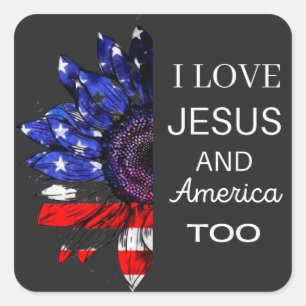 Ik hou ook van Jezus en Amerika Vierkante Sticker