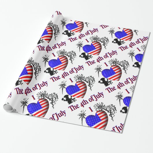Ik hou van 4 juli cadeaupapier (Uitgerold)