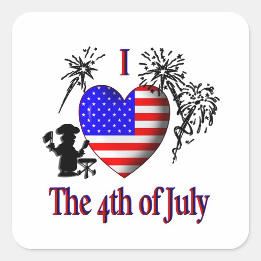 Ik hou van 4 juli vierkante sticker (Voorkant)