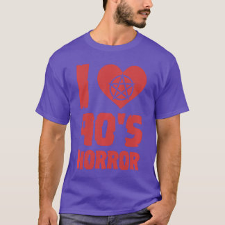 Ik hou van 90s Horror Hart Pentagram Griezelfilm R T-shirt