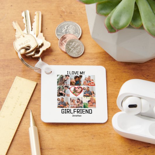 Ik hou van Aangepast Vriendin 9 Fotocollage Sleutelhanger (Bureau)