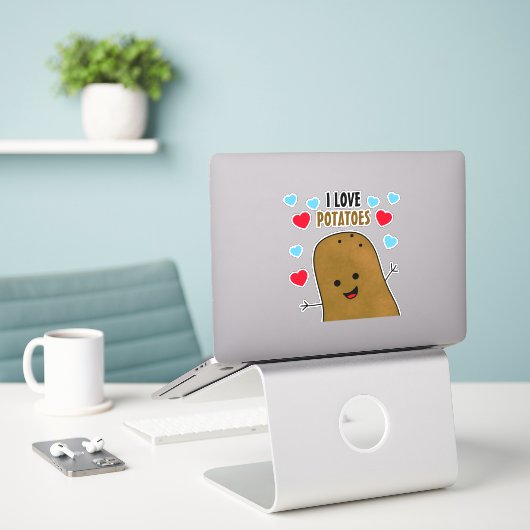 Ik hou van aardappelen sticker (Laptop op bureau)