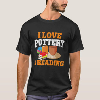 Ik hou van aardewerk en het lezen over kattenpotte t-shirt