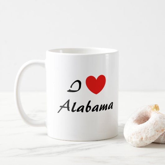 Ik hou van Alabama hart typografie koffie Mok (Met donut)