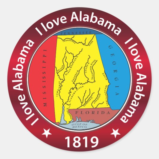 Ik hou van Alabama Ronde Sticker (Voorkant)