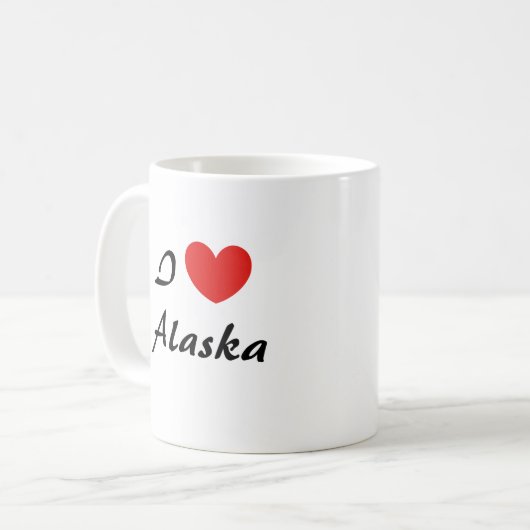 Ik hou van Alaska Heart Typography Coffee Mok (Voorkant links)