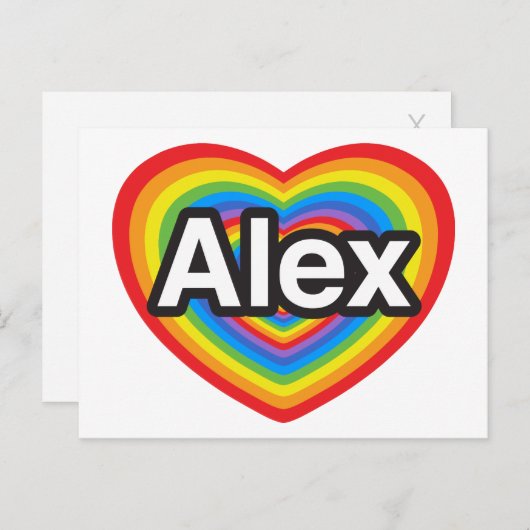 Ik hou van Alex. Ik hou van je Alex. Hart Briefkaart (Voorkant / Achterkant)