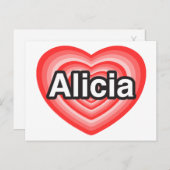 Ik hou van Alicia. Ik hou van je Alicia. Hart Briefkaart (Voorkant / Achterkant)