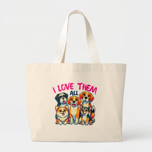 Ik hou van alle honden hondeneigenaren Pet Lover Grote Tote Bag (Voorkant)