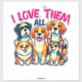 Ik hou van alle honden hondeneigenaren Pet Lover Sticker (Vel)