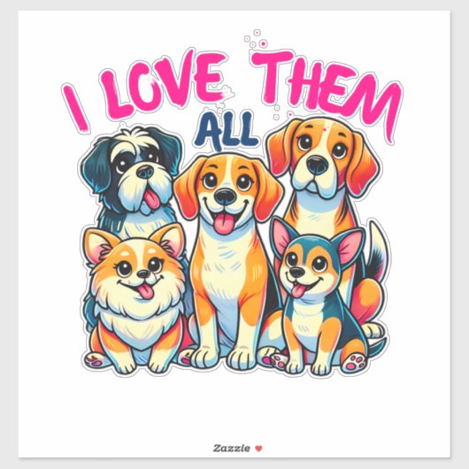Ik hou van alle honden hondeneigenaren Pet Lover Sticker (Vel)