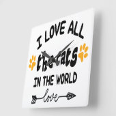 IK HOU VAN ALLE KATTEN IN HET WERELD GEZEGDE VIERKANTE KLOK (Hoek)