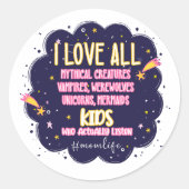 Ik hou van alle mythische wezens, vampieren, weerw ronde sticker (Voorkant)