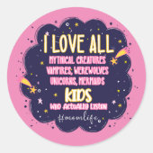 Ik hou van alle mythische wezens, vampieren, weerw ronde sticker (Voorkant)