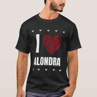 Ik hou van Alondra Cool Naam Rood Hart Grappig Per T-shirt