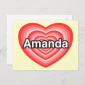 Ik hou van Amanda. Ik hou van je Amanda. Hart Briefkaart (Voorkant / Achterkant)