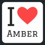 Ik hou van amber vierkante sticker<br><div class="desc">Ik hou van amber,  voor vrouwen noem ik liefhebbers</div>