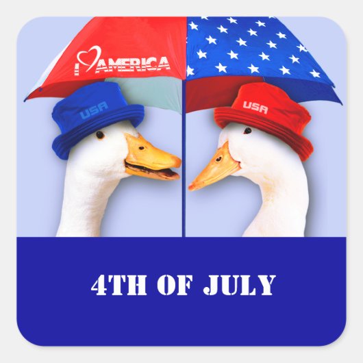 Ik hou van Amerika. Funny Ducks 4 juli Vierkante Sticker (Voorkant)