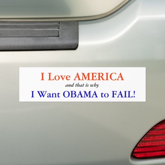 Ik hou van Amerika: Ik wil dat Obama faalt Bumpersticker (Op auto)