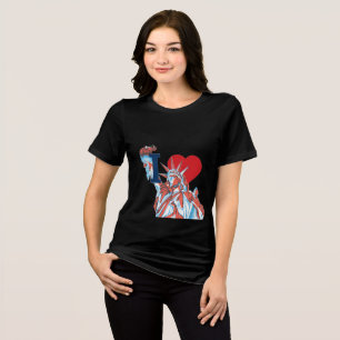 Ik hou van Amerika Standbeeld van de Vrijheid Vier Tri-Blend Shirt