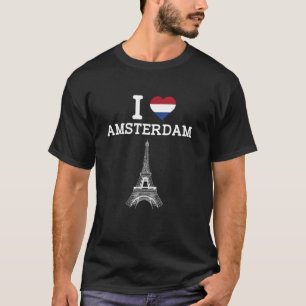 Ik hou van Amsterdam Eiffeltoren Grappige Grap Gra T-shirt