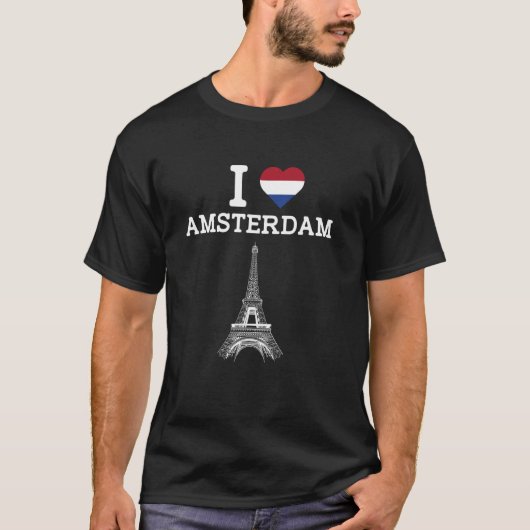Ik hou van Amsterdam Eiffeltoren Grappige Grap Gra T-shirt (Voorkant)