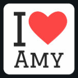 Ik hou van Amy Vierkante Sticker<br><div class="desc">Ik hou van Amy,  voor vrouwennamen liefhebbers</div>
