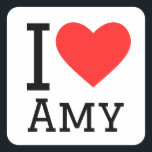 Ik hou van Amy Vierkante Sticker<br><div class="desc">Ik hou van Amy,  voor vrouwennamen liefhebbers</div>