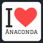 Ik hou van anaconda vierkante sticker<br><div class="desc">Ik hou van anaconda,  voor dierenkoninkrijksliefhebbers</div>