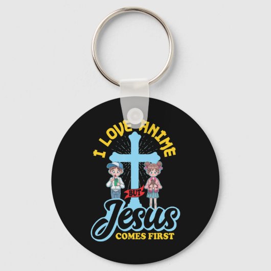 Ik hou van Anime, maar Jezus komt uit het eerste A Sleutelhanger (Voorkant)