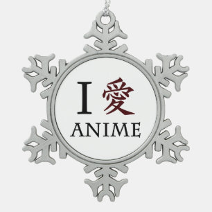 Ik hou van Anime Tin Sneeuwvlok Ornament
