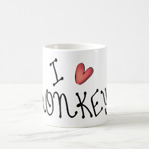 Ik hou van apen, leuke handgeschreven typografie koffiemok