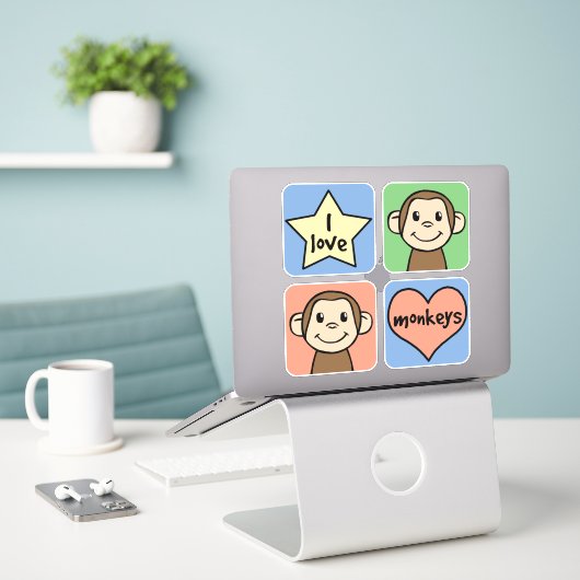 Ik hou van apen sticker (Laptop op bureau)
