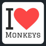 Ik hou van apen vierkante sticker<br><div class="desc">Ik hou van apen,  voor dierenkoninkrijksliefhebbers</div>