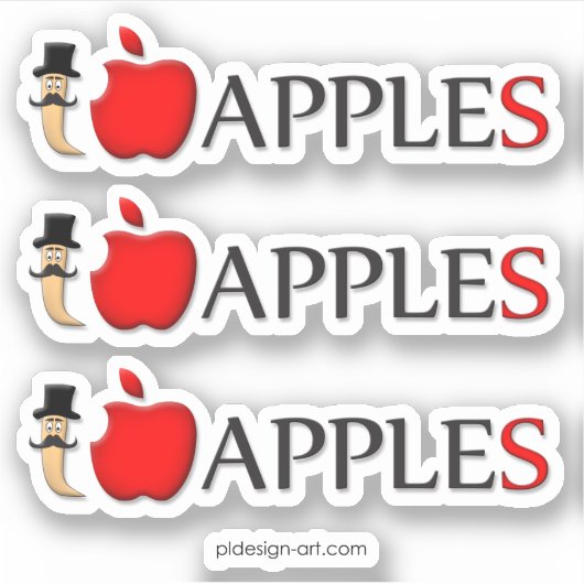 Ik hou van appels grappige wormen met snor sticker (Voorkant)