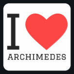 Ik hou van archimedes vierkante sticker<br><div class="desc">Ik hou van archimedes,  voor wetenschapsliefhebbers</div>