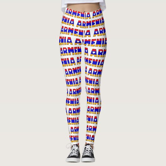 Ik hou van Armeense vlagkleuren Typografie Patroon Leggings (Voorkant)