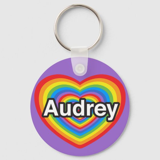 Ik hou van Audrey. Ik hou van je Audrey. Hart Sleutelhanger (Voorkant)