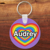 Ik hou van Audrey. Ik hou van je Audrey. Hart Sleutelhanger (Voorkant)