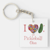 Ik hou van augurken & Pickleball gepersonaliseerd Sleutelhanger (Voorkant)