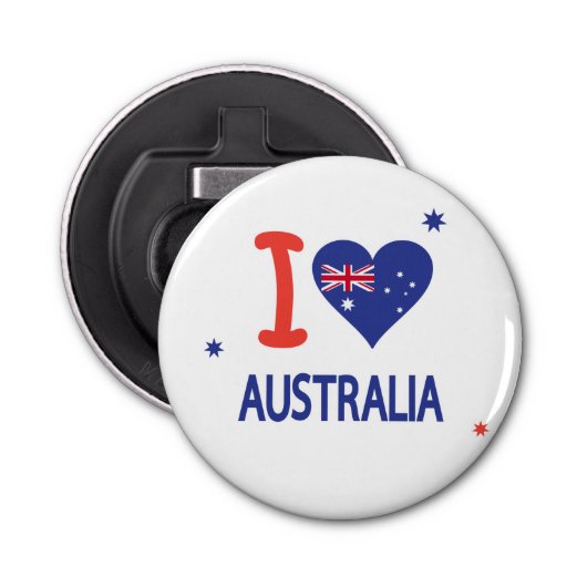 "Ik hou van AUSTRALIË" Australië Dag 26 januari Button Flesopener (Voorkant)