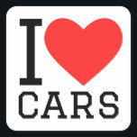 Ik hou van auto's vierkante sticker<br><div class="desc">Ik hou van auto's,  voor snelheidsliefhebbers</div>