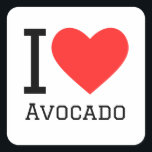 Ik hou van avocado vierkante sticker<br><div class="desc">Ik hou van avocado,  voor fruitliefhebbers</div>