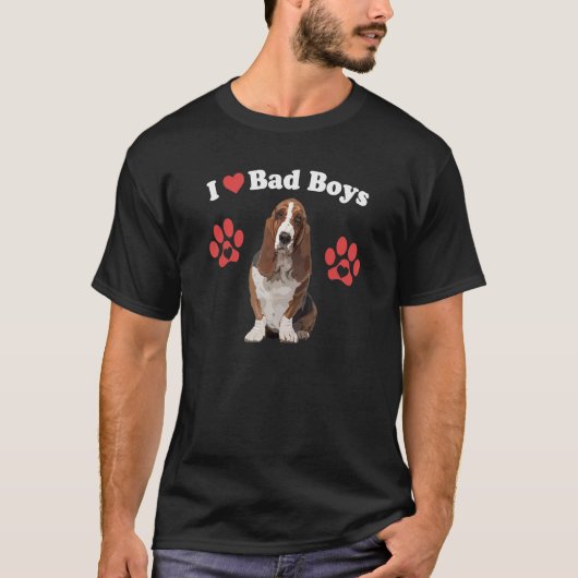 Ik hou van Bad Boys Mannelijke Basset Hound Puppy  T-shirt (Voorkant)