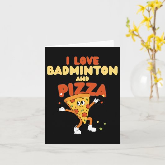 Ik hou van badminton en pizza racket shuttle sport kaart (Gele Bloem)