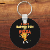 Ik hou van badminton en pizza racket shuttle sport sleutelhanger (Voorkant)