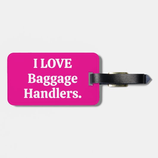 Ik hou van bagage handlers bagage label hot pink (Achterkant horizontaal)