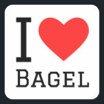 Ik hou van bagel vierkante sticker<br><div class="desc">Ik hou van bagel ,  voor liefhebbers van eten</div>
